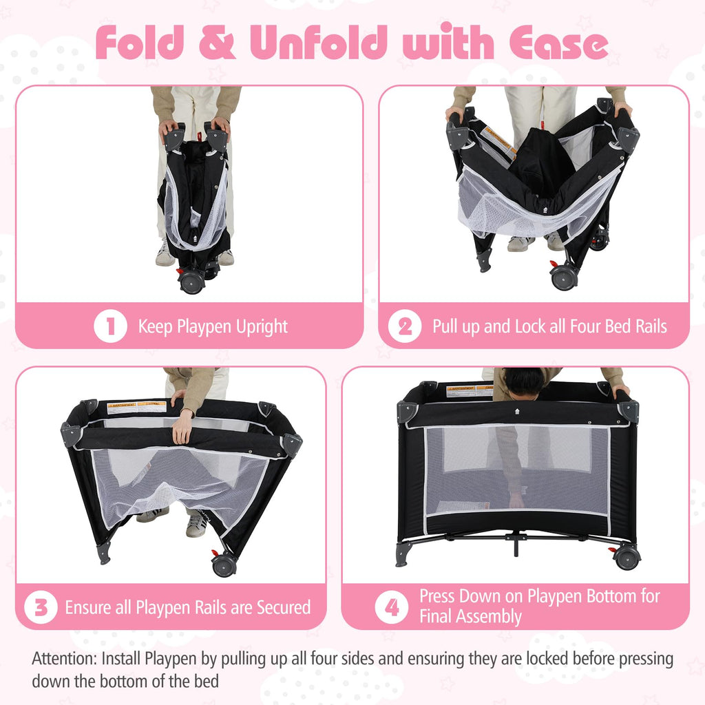 4 in 1 Folding Playpen with Bassinet and Carry Bag Q9650