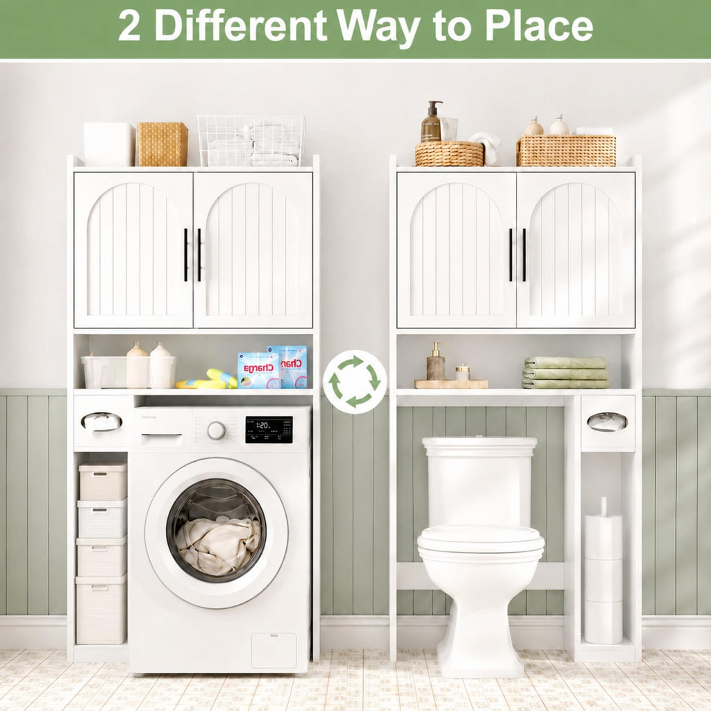 34" Over the Toilet Storage Cabinet with Arched Doors, White O452515