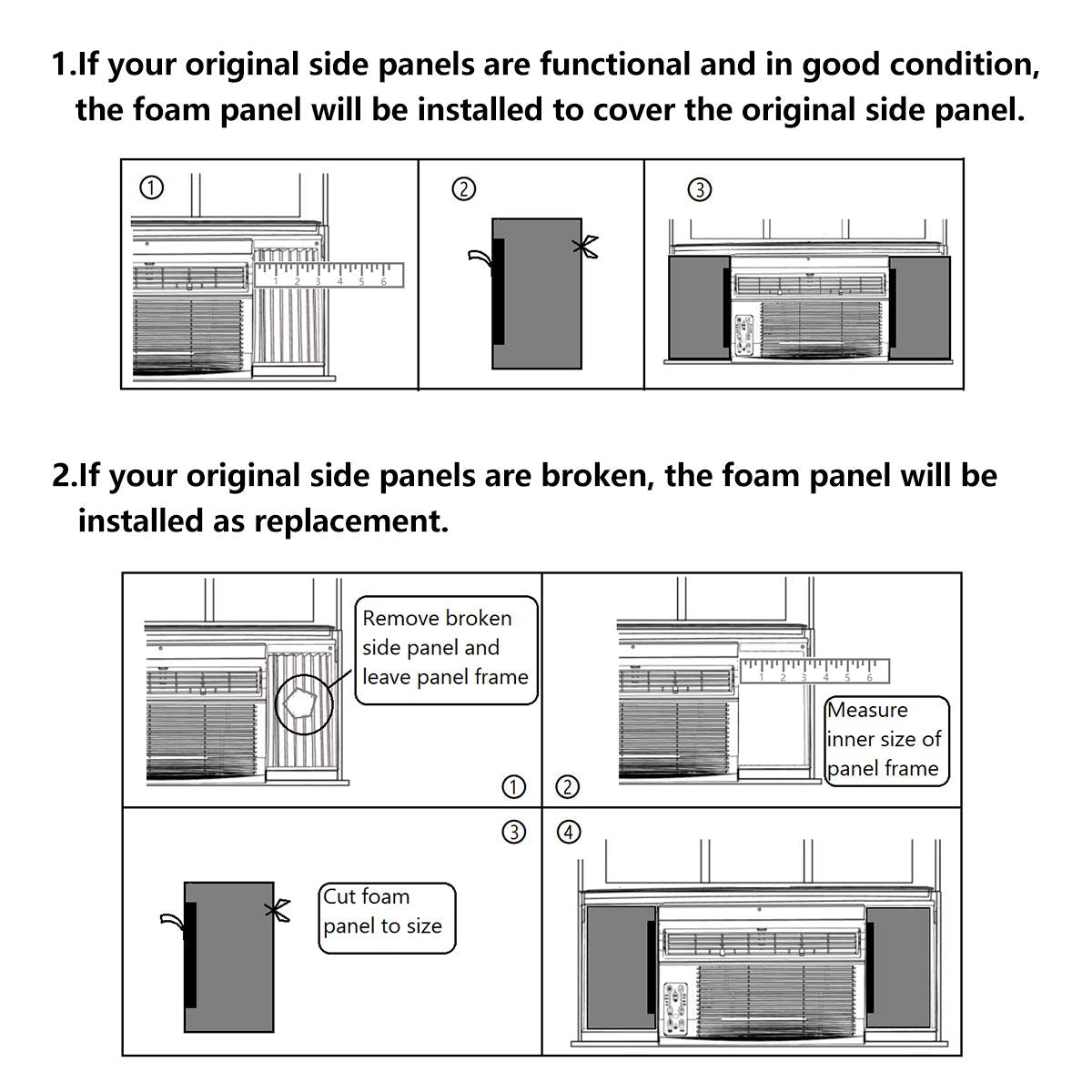 Window Air Conditioner Foam Insulation Panels, 2 Pack, Black, 17in High x 9in Wide B525984
