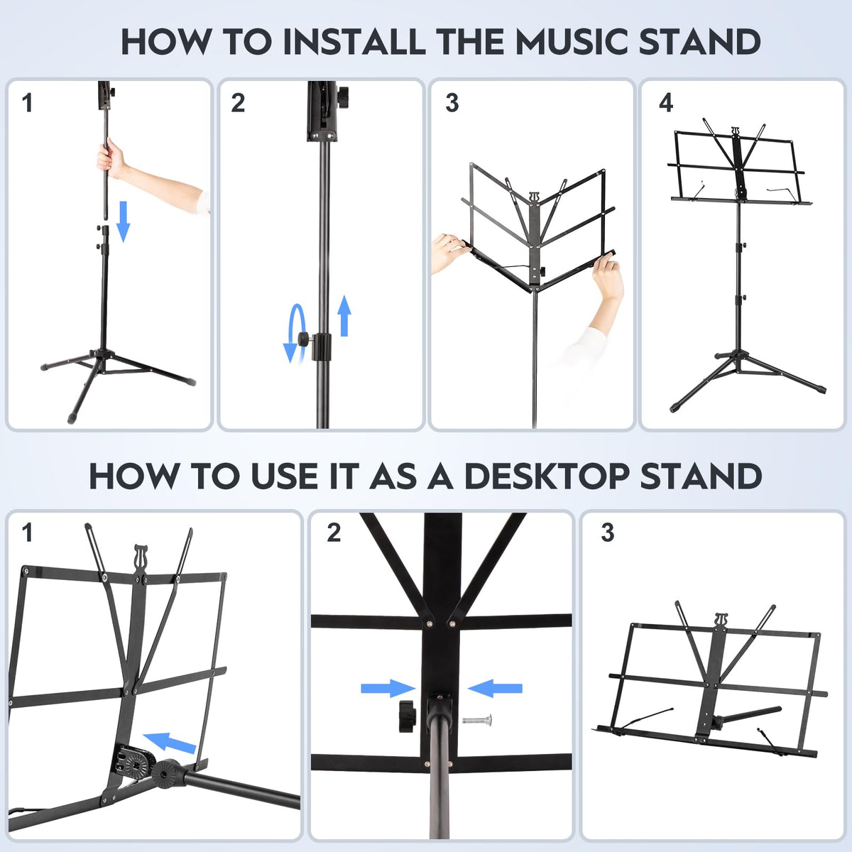 Black Adjustable Metal Music Stand with Carrying Bag O4950