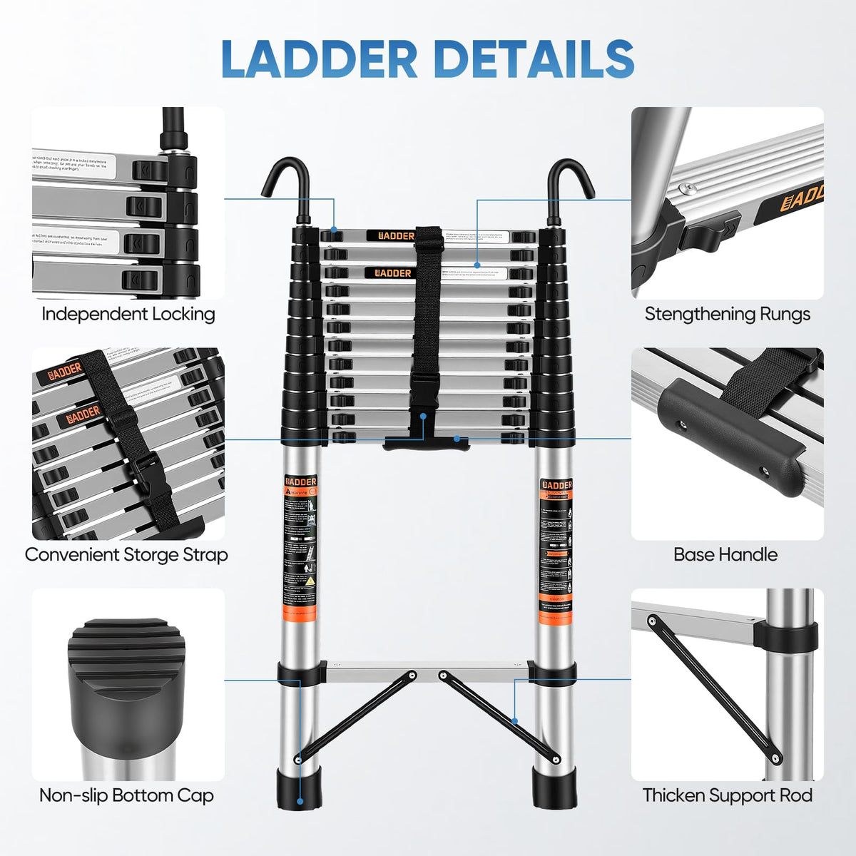 16.5 ft Telescoping Ladder with Hooks 330 lbs F5213