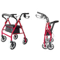 Heavy Duty Upright Rollator Walker with Padded Seat, Backrest, Height Adjustable Black & Red P566