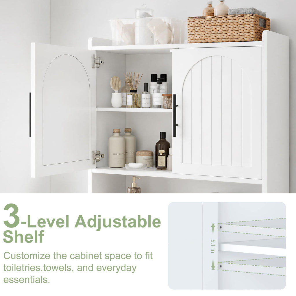 34" Over the Toilet Storage Cabinet with Arched Doors, White O452515