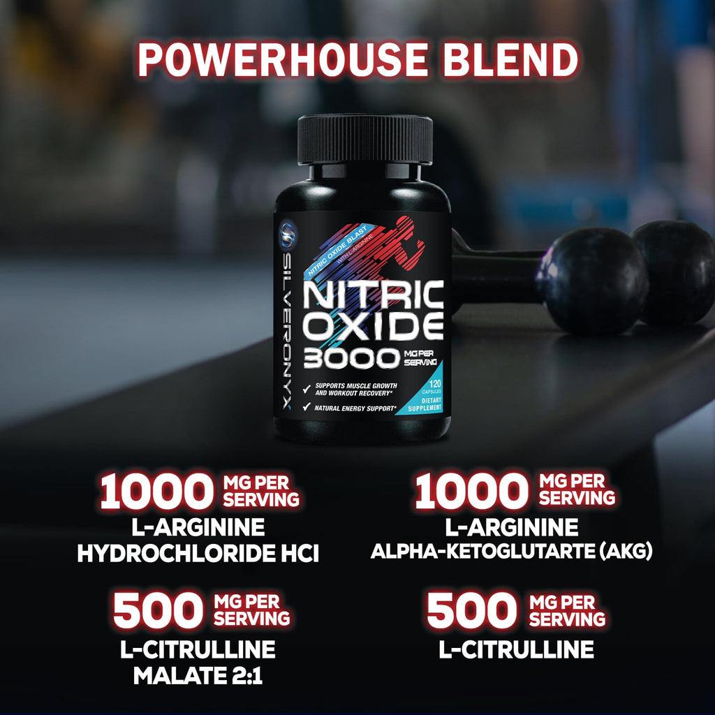 Nitric Oxide Supplement 3000mg Blend L-Arginine & L-Citrulline 120 Capsules G781476