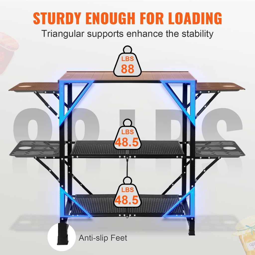 Aluminum Folding Camping Kitchen Table with 2 Shelves Z21044