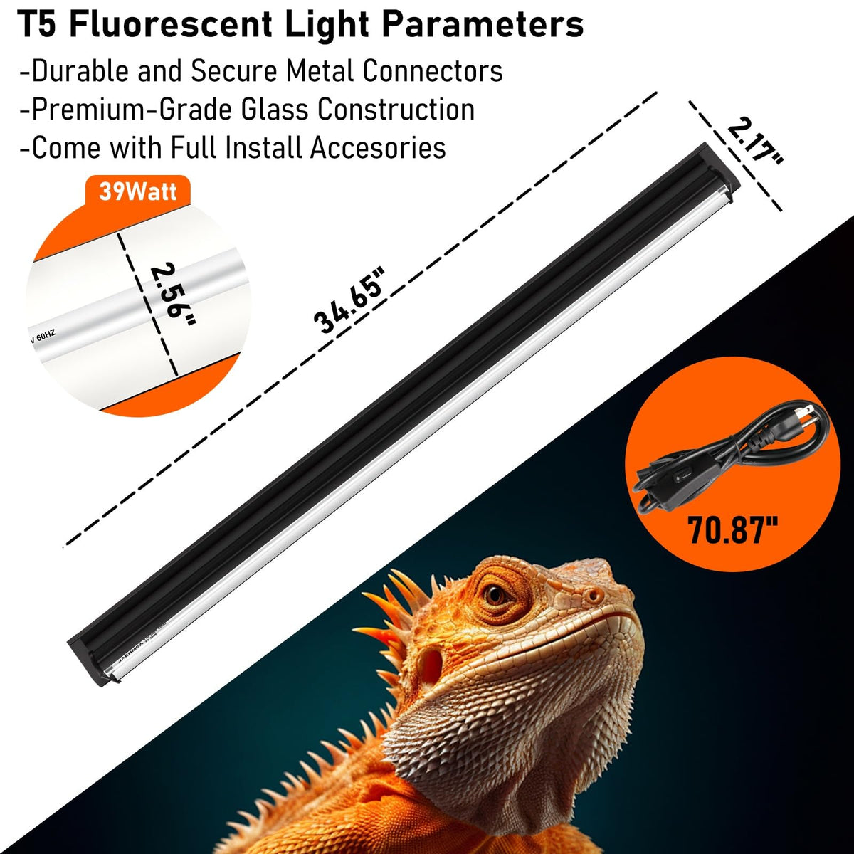 39W UVA UVB Reptile Light Fixture 34 Inch O3028