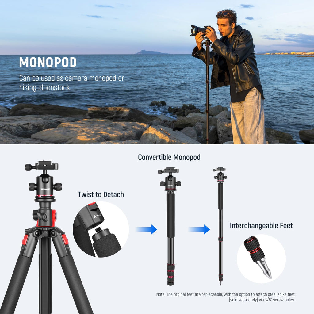 72 Inch Camera Tripod Monopod with Ball Head D752
