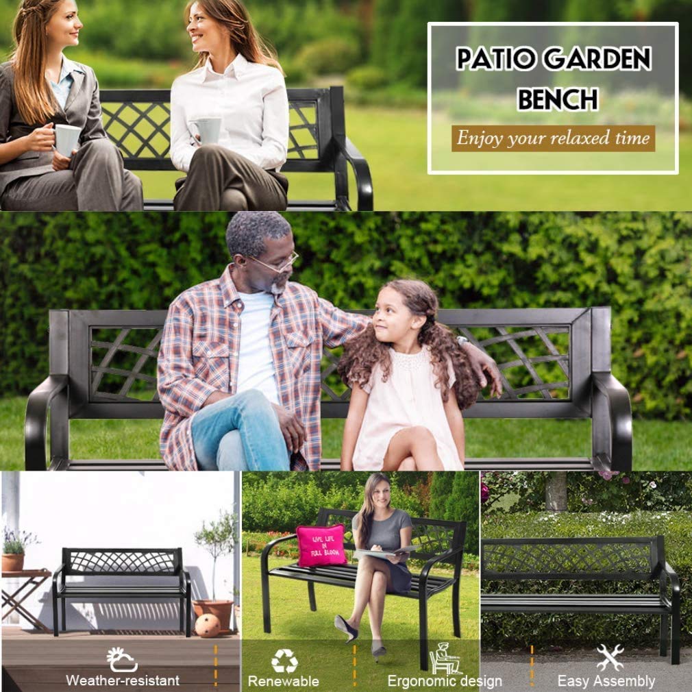 45.5" Black Metal Outdoor Bench 400lbs Capacity M1761