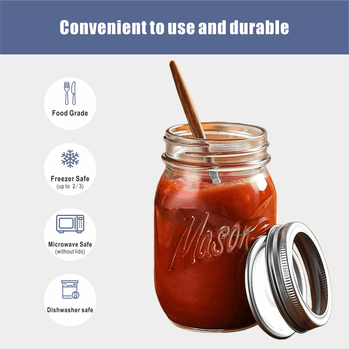 16 oz 6-Pack Regular Mouth Glass Mason Jars with Airtight Lids D952