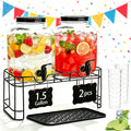 2 Pack 1.5 Gallon Glass Beverage Dispenser with Stand D3204