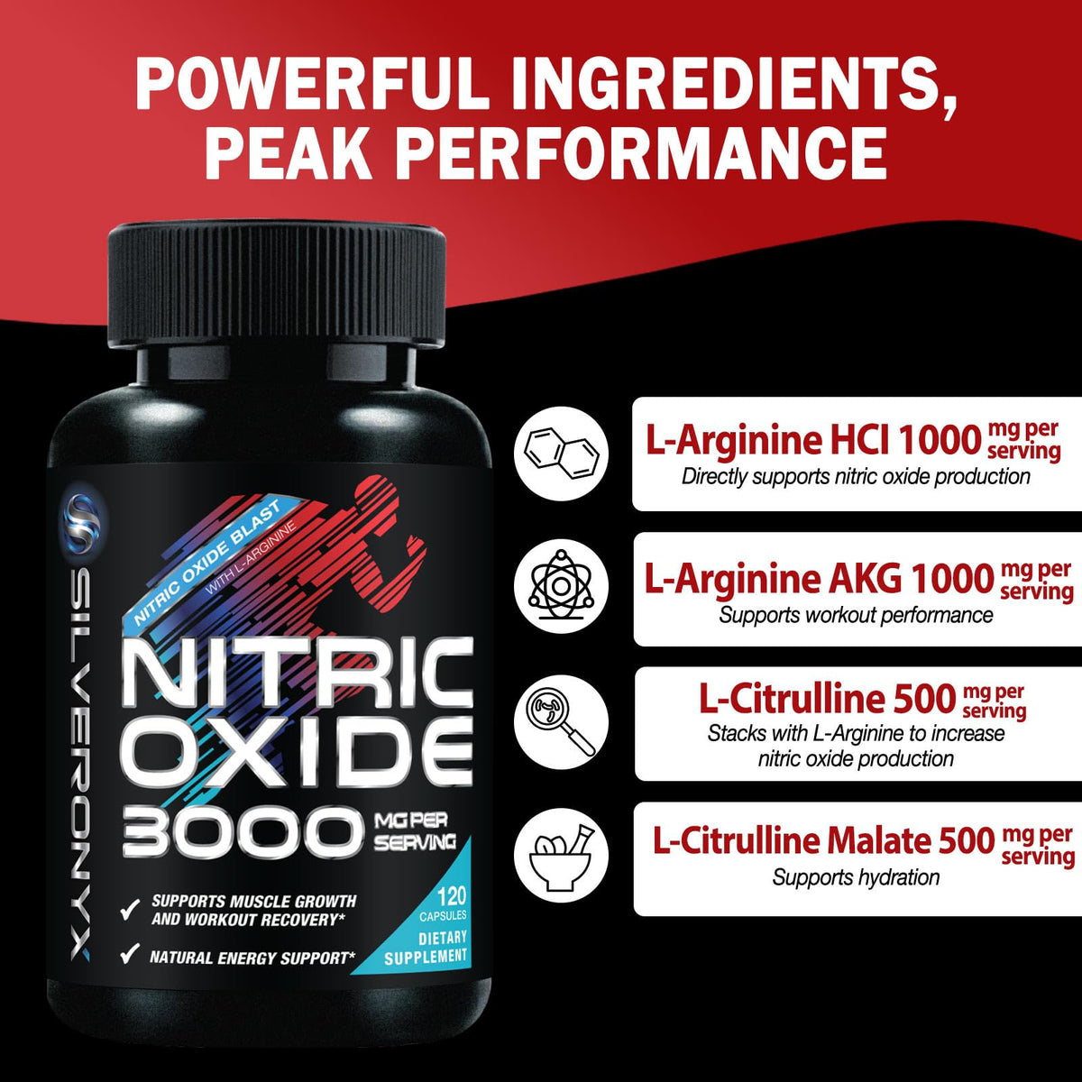 Nitric Oxide Supplement 3000mg Blend L-Arginine & L-Citrulline 120 Capsules G781476