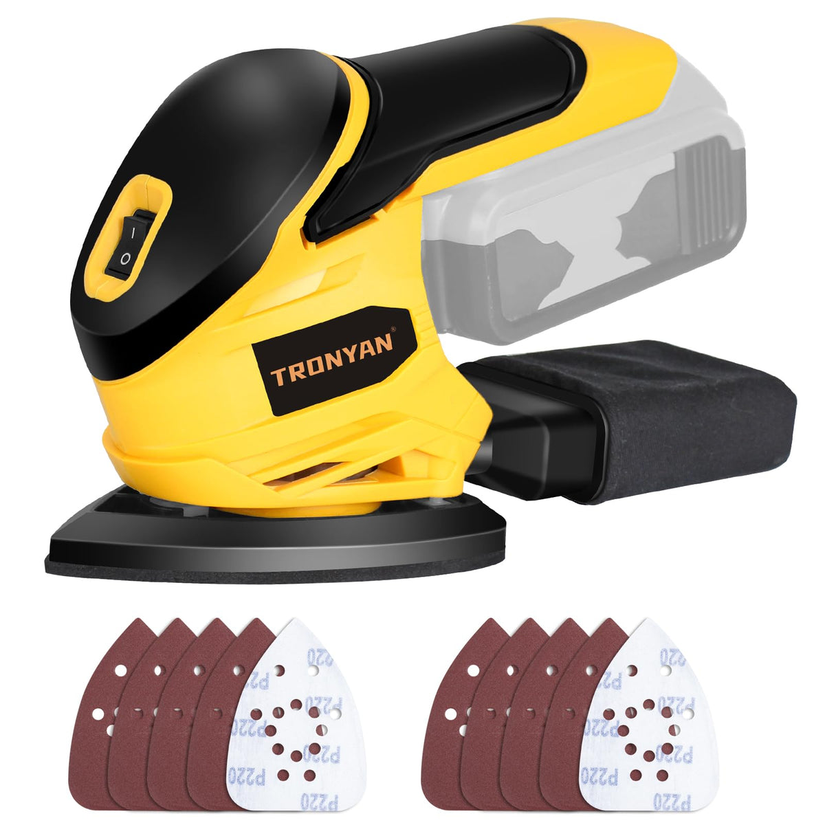Cordless Detail Sander, 12,000 OPM, 10Pcs Sandpapers, Dust Bag P1216