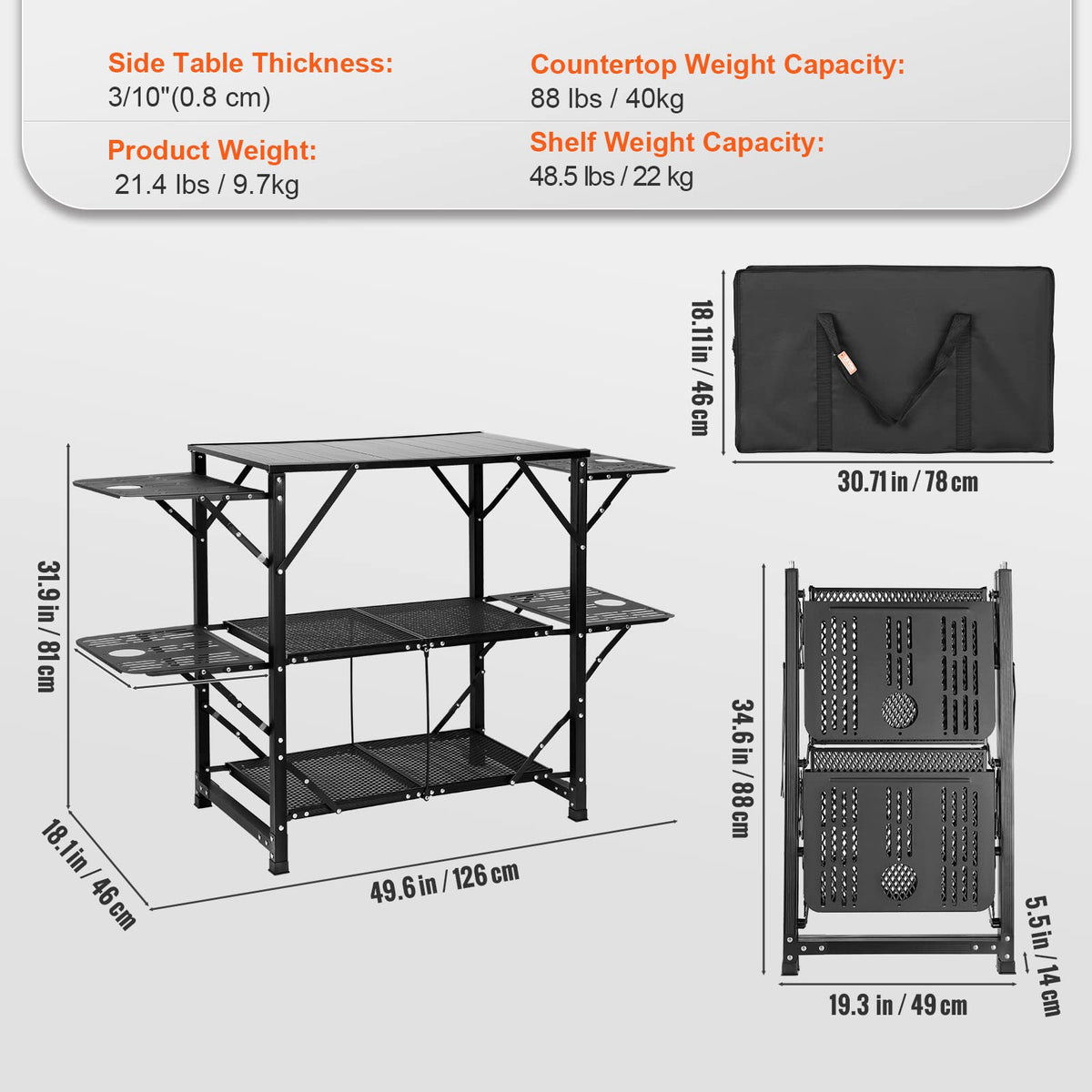 Aluminum Folding Camping Kitchen Table with 2 Shelves Z21044