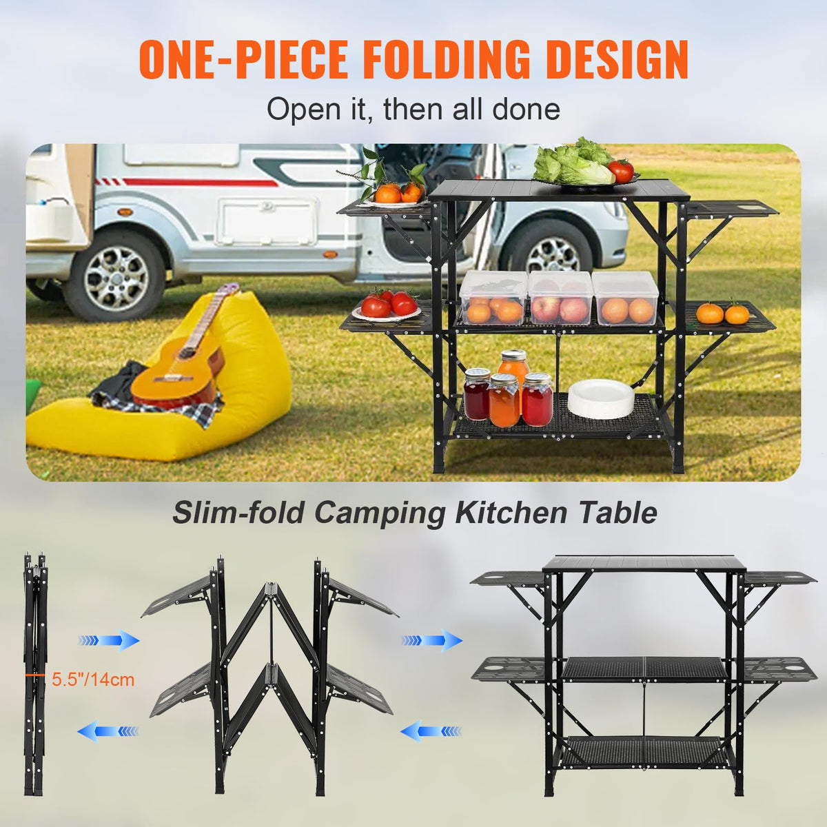 Aluminum Folding Camping Kitchen Table with 2 Shelves Z21044