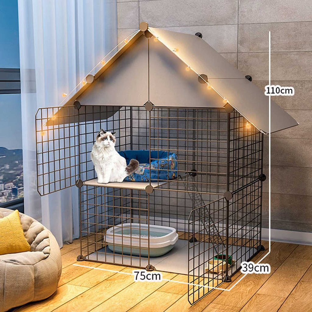 2-Tier Folding Metal Cat Cage with Hammock Y5239