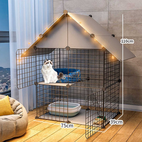 2-Tier Folding Metal Cat Cage with Hammock Y5239