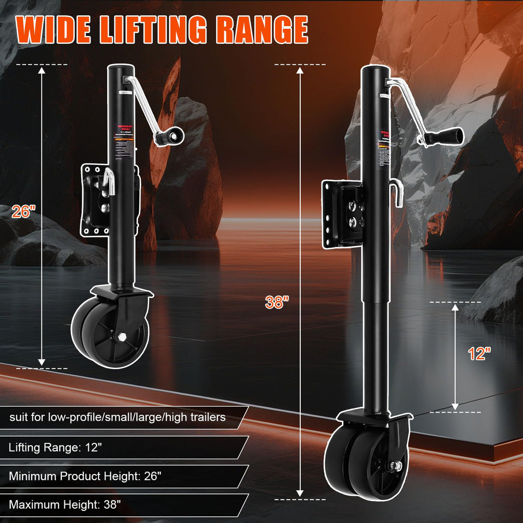 2000 lb 12" Lift Trailer Jack with Wheels X819