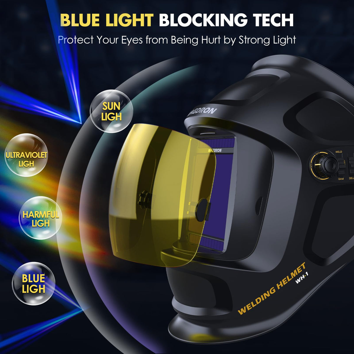 Auto Darkening Welding Helmet Large View True Color 4 Arc Sensor Solar/Battery Powered N316