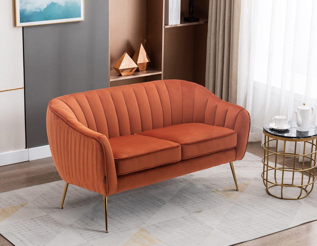 Tufted Velvet Barrel Loveseat Sofa with Golden Metal Legs N838853
