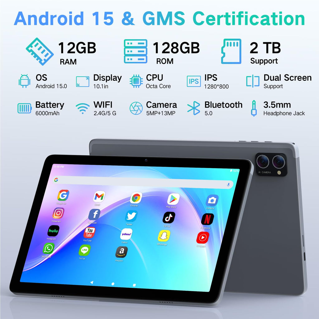 Android 15 Tablet 10.1 Inch Octa-Core 12GB RAM 128GB ROM R488