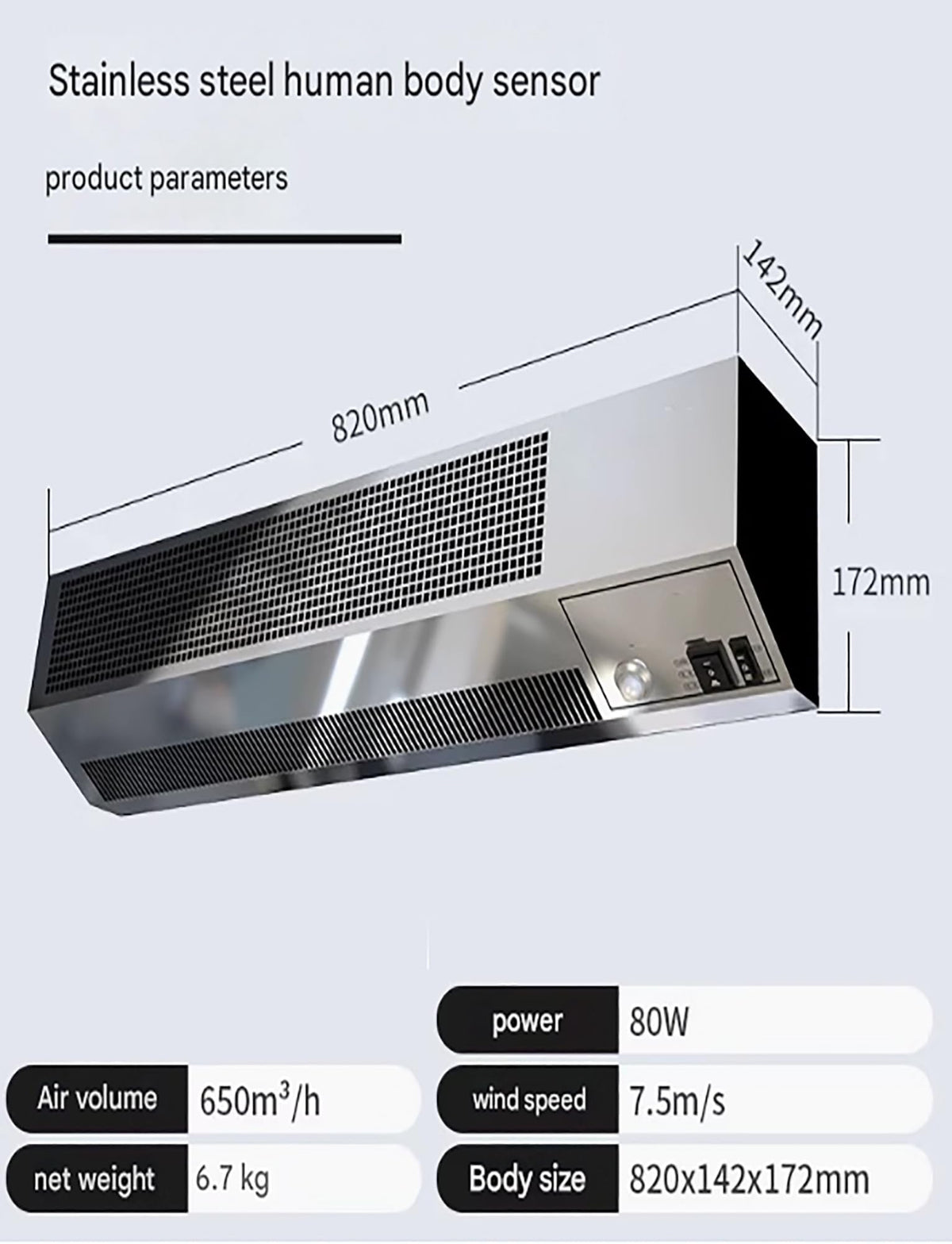 Elevator Air Curtain with Human Sensor Silver A6477
