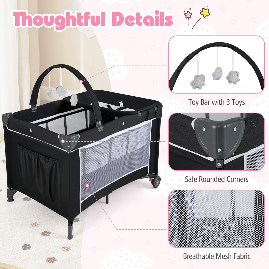 4 in 1 Folding Playpen with Bassinet and Carry Bag Q9650