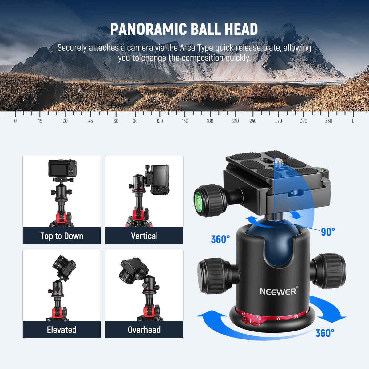 72 Inch Camera Tripod Monopod with Ball Head D752