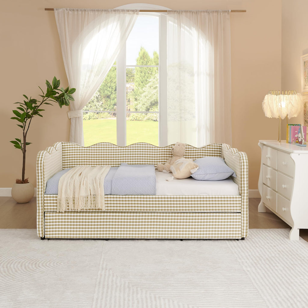 Twin Size Gingham Daybed with Trundle and USB Ports F499