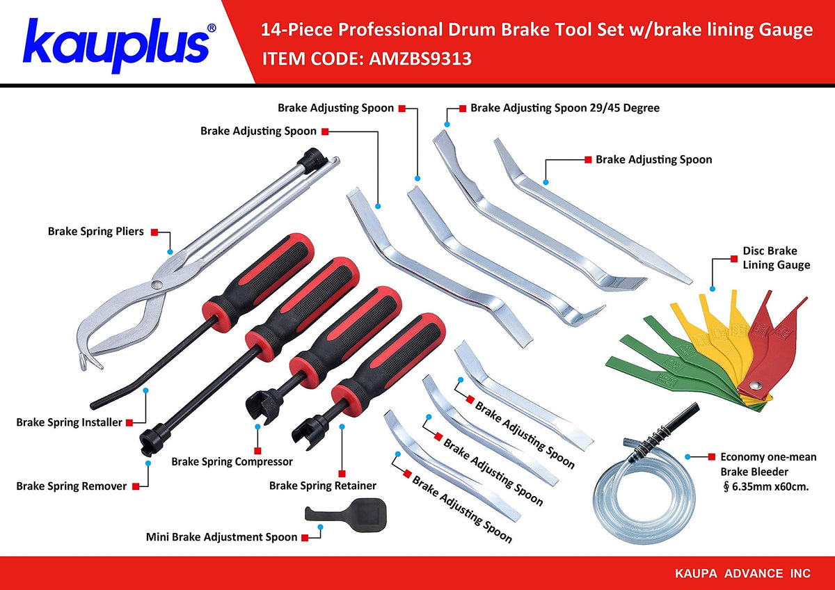 14-Piece Drum Brake Tool Set with Brake Lining Gauge A4576