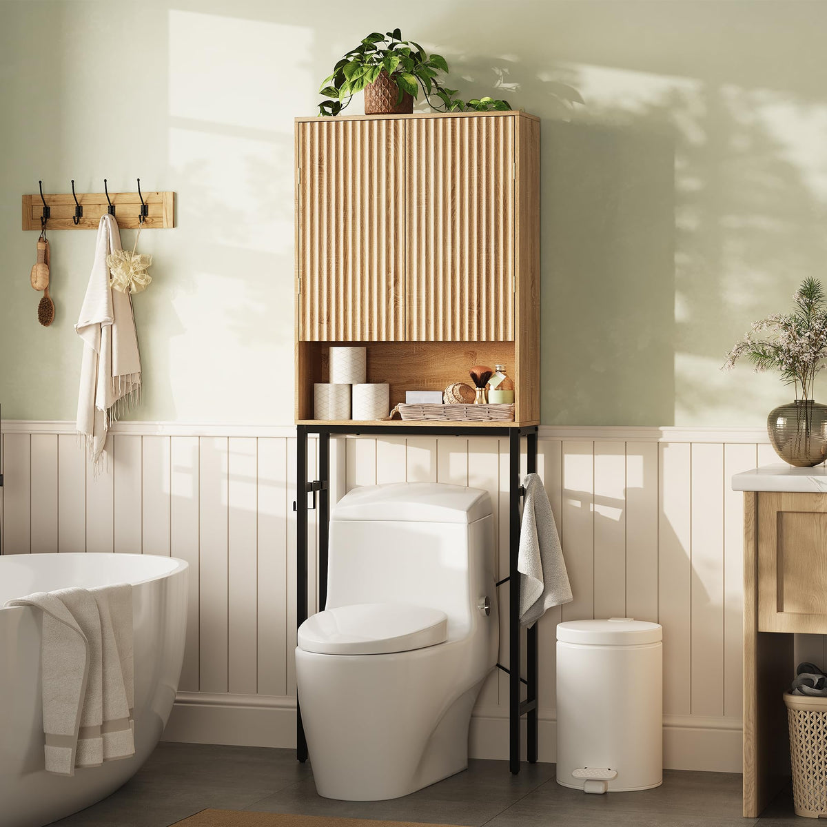 Freestanding Tall Wood Over The Toilet Storage Cabinet H94517