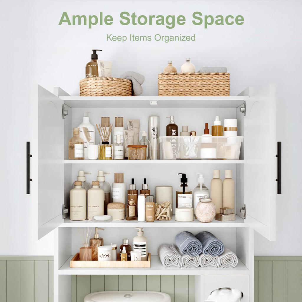 34" Over the Toilet Storage Cabinet with Arched Doors, White O452515