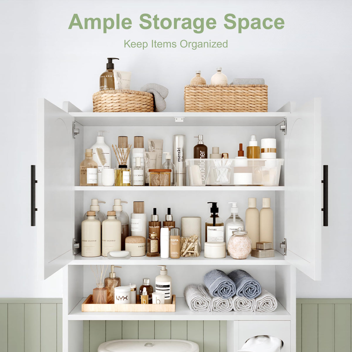 34" Over the Toilet Storage Cabinet with Arched Doors, White O452515