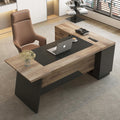 Black and Wood L Shape Executive Desk with Drawers and Shelves U786