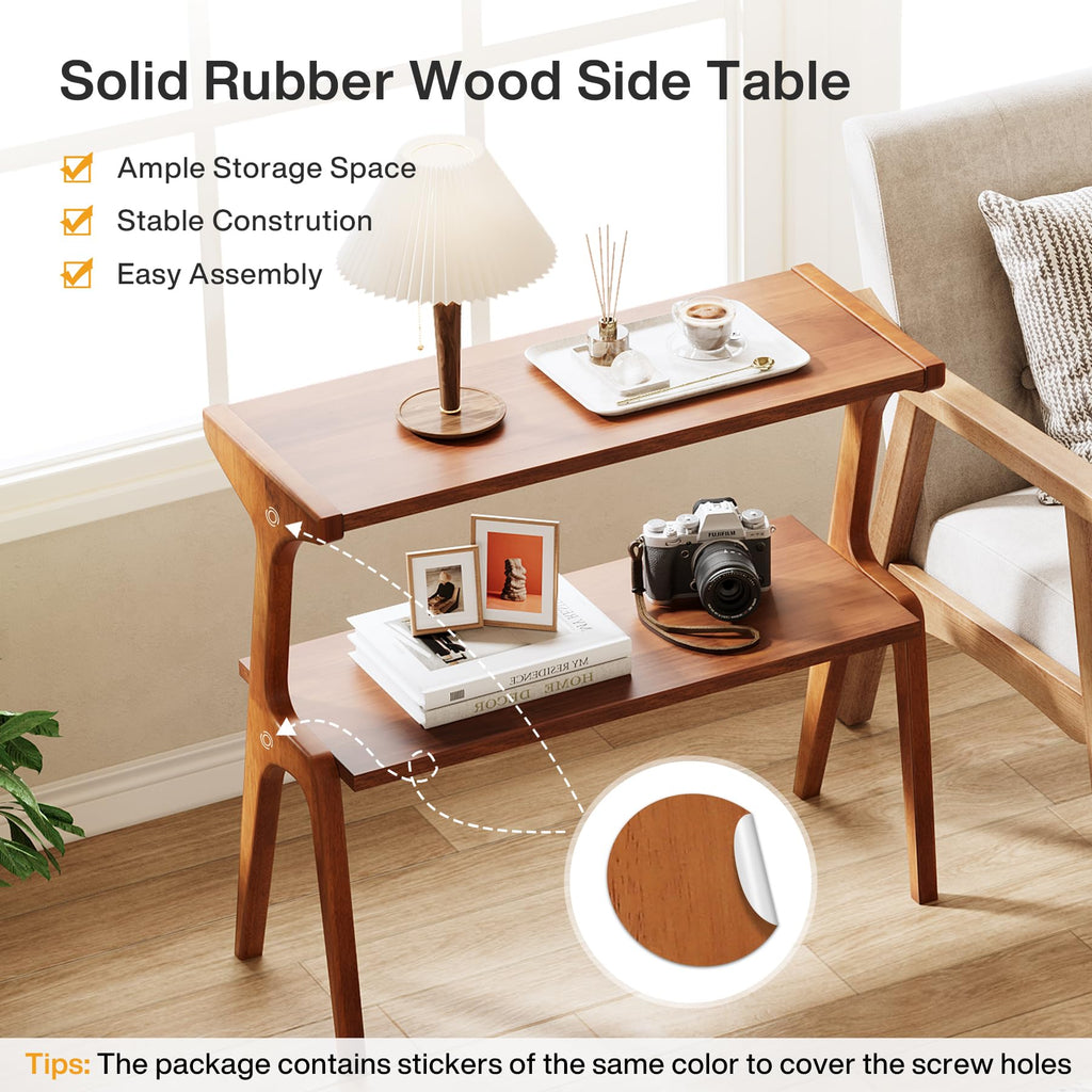 Set of 2 Solid Wood 2-Tier Side Table with Storage Shelf Y463