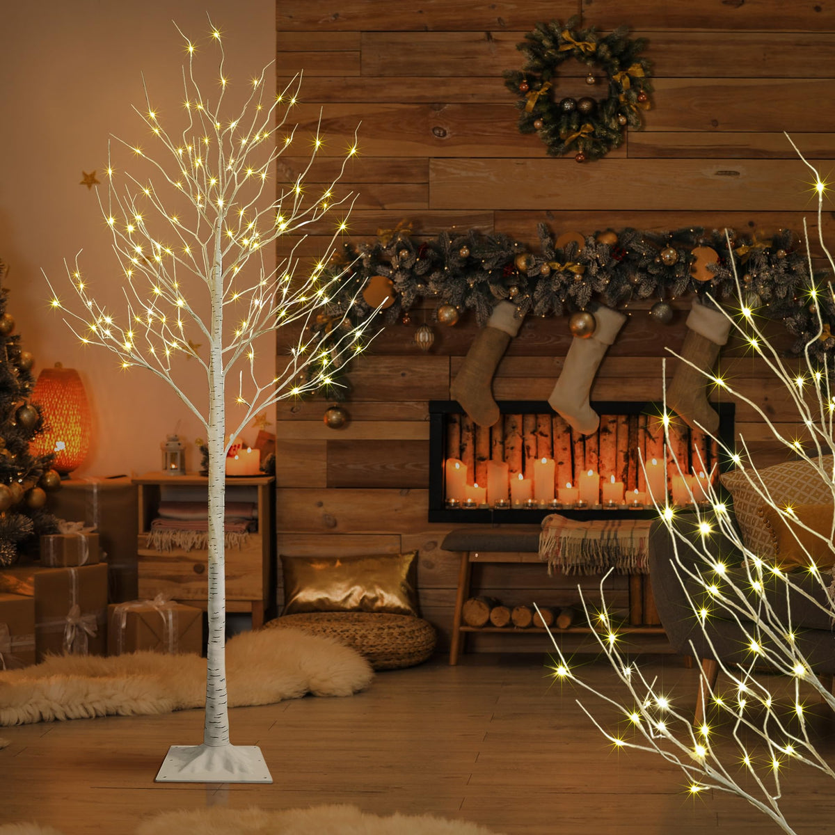 8FT 132 LED Birch Tree Warm White J4633