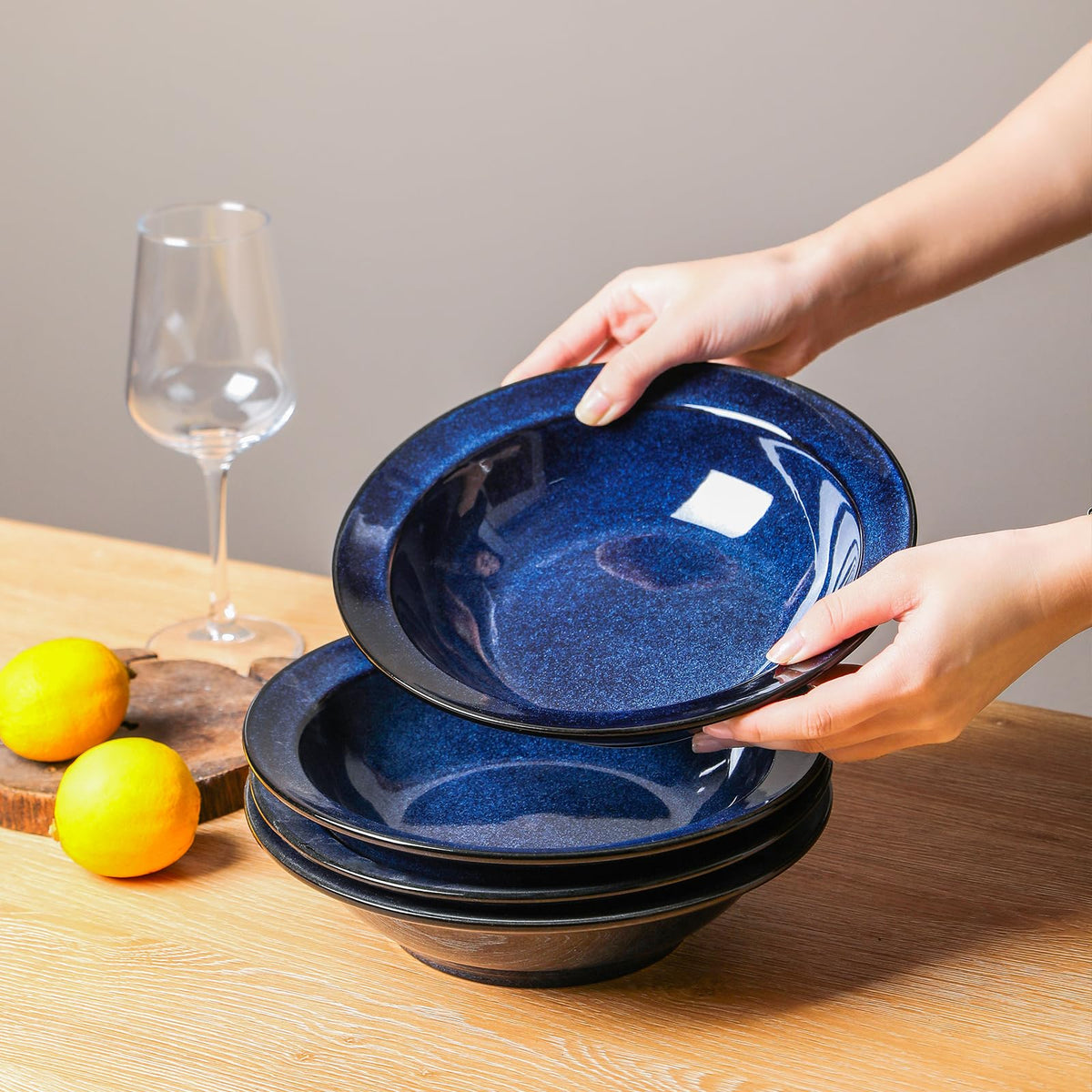 Blue 27oz Ceramic Soup Bowls Set of 4 Y1693