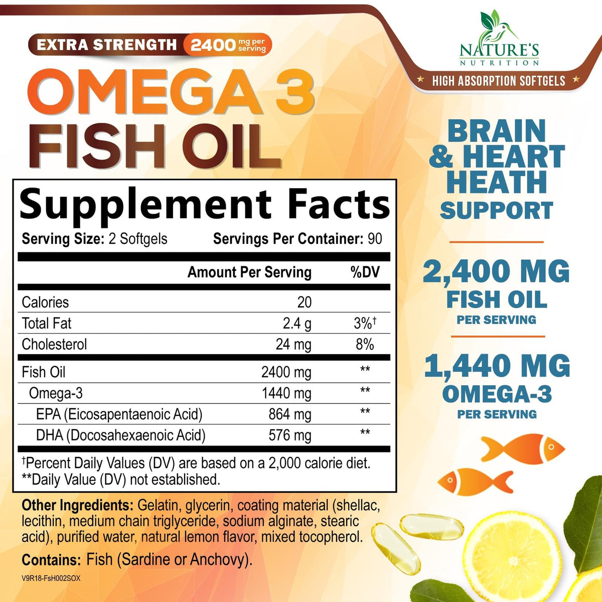 Omega 3 Fish Oil 2400mg Softgels X4400