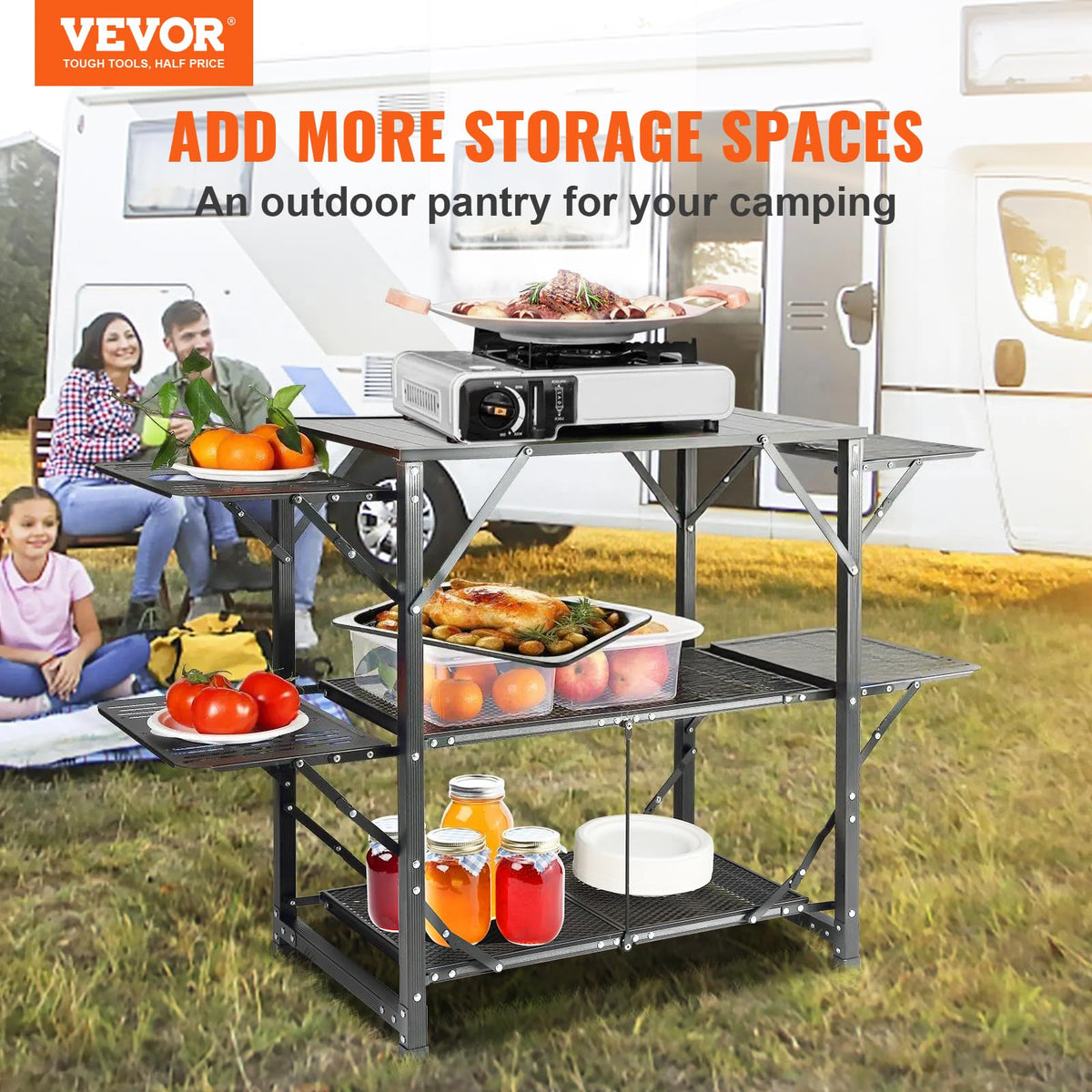 Aluminum Folding Camping Kitchen Table with 2 Shelves Z21044