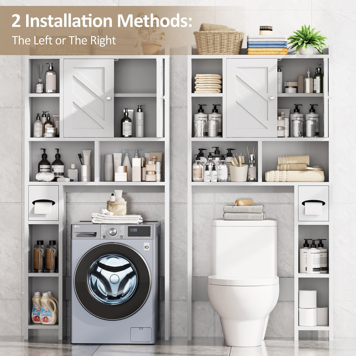 White Over the Toilet Storage Cabinet with Adjustable Shelf U747
