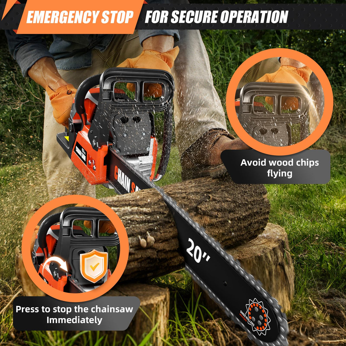62CC Gas Chainsaw with 20inch & 24inch Chain Saw Bar O269