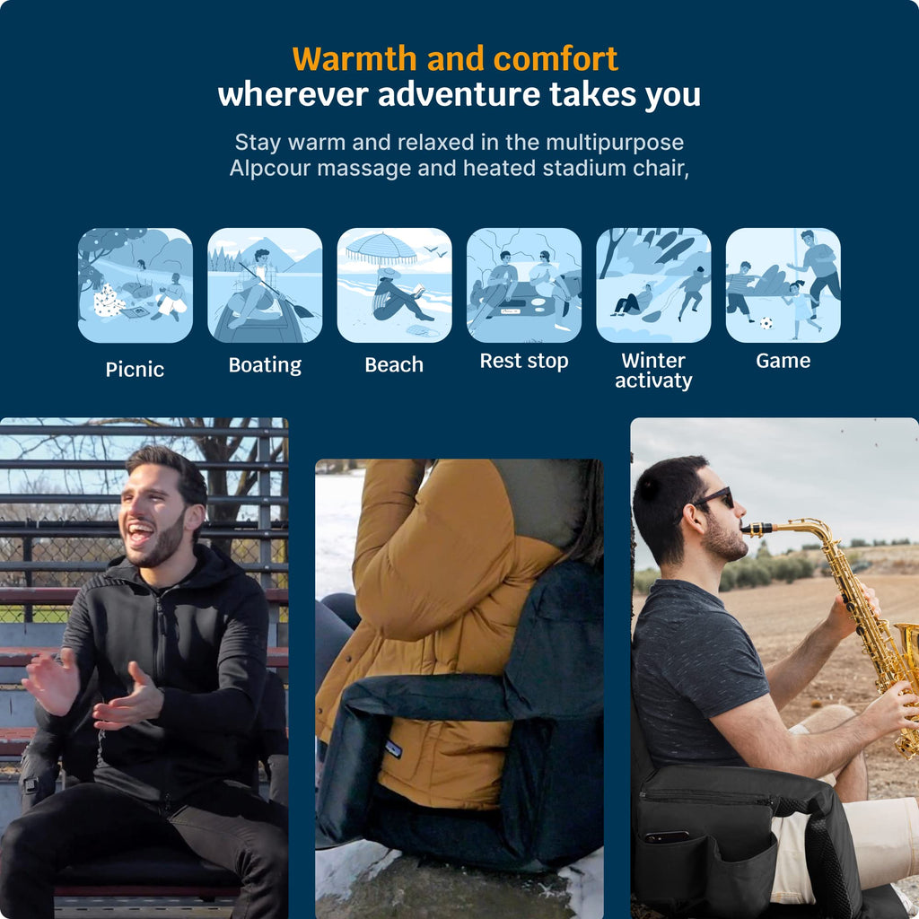 Heating Massage Reclining Stadium Seat with Arm Support H533