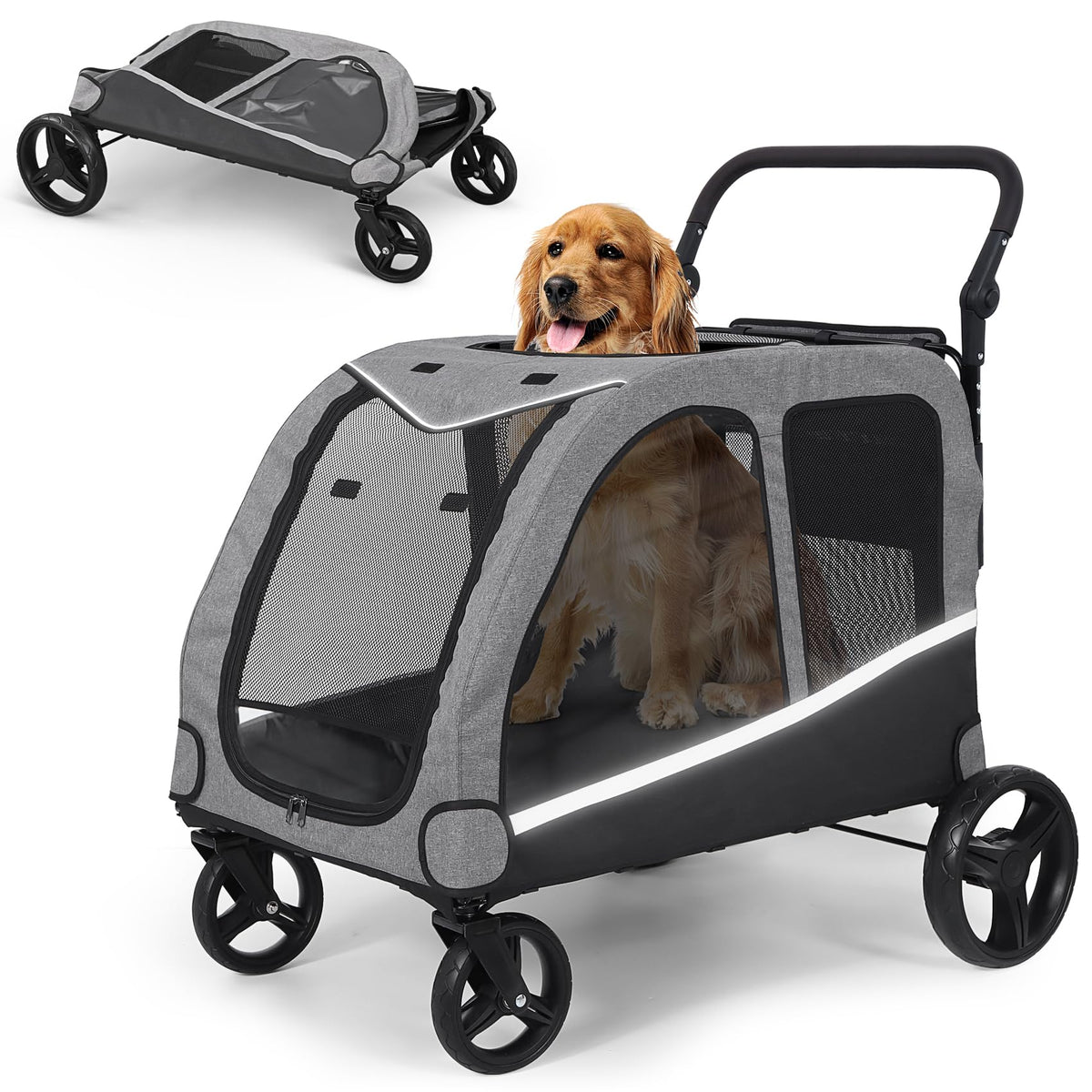 Extra Large Foldable Dog Stroller with Pocket, Up to 130 lbs B675717