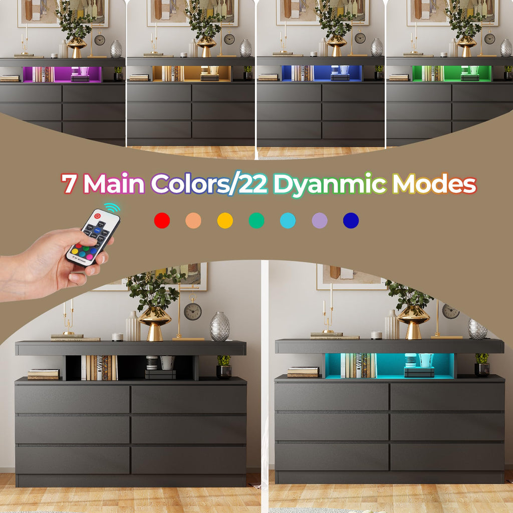 Black Dresser with Charging Station and LED Lights N306120