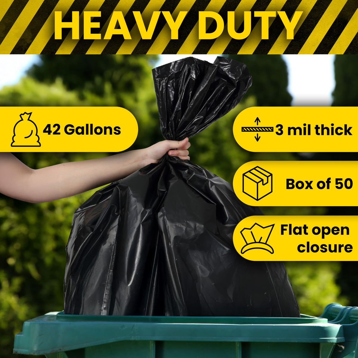 50-Count 42 Gal 3 Mil Contractor Trash Bags, Black H684