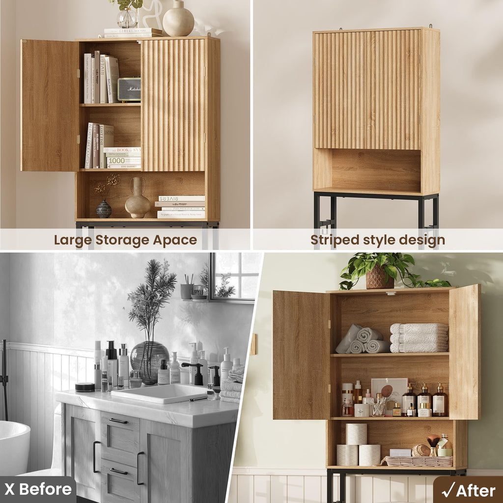 Freestanding Tall Wood Over The Toilet Storage Cabinet H94517