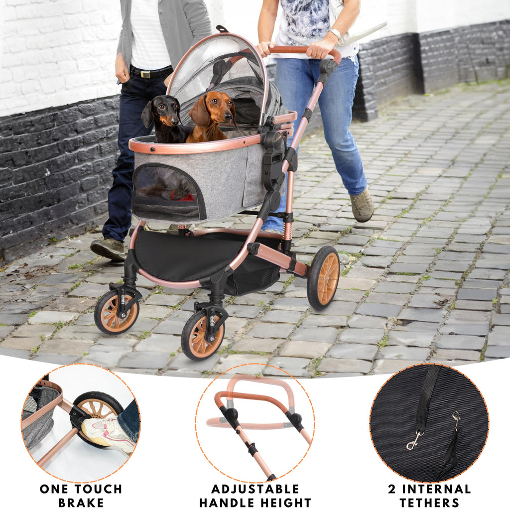 Dog Stroller with Detachable Carrier, Rubber Wheels, 50 lbs, Grey O498822