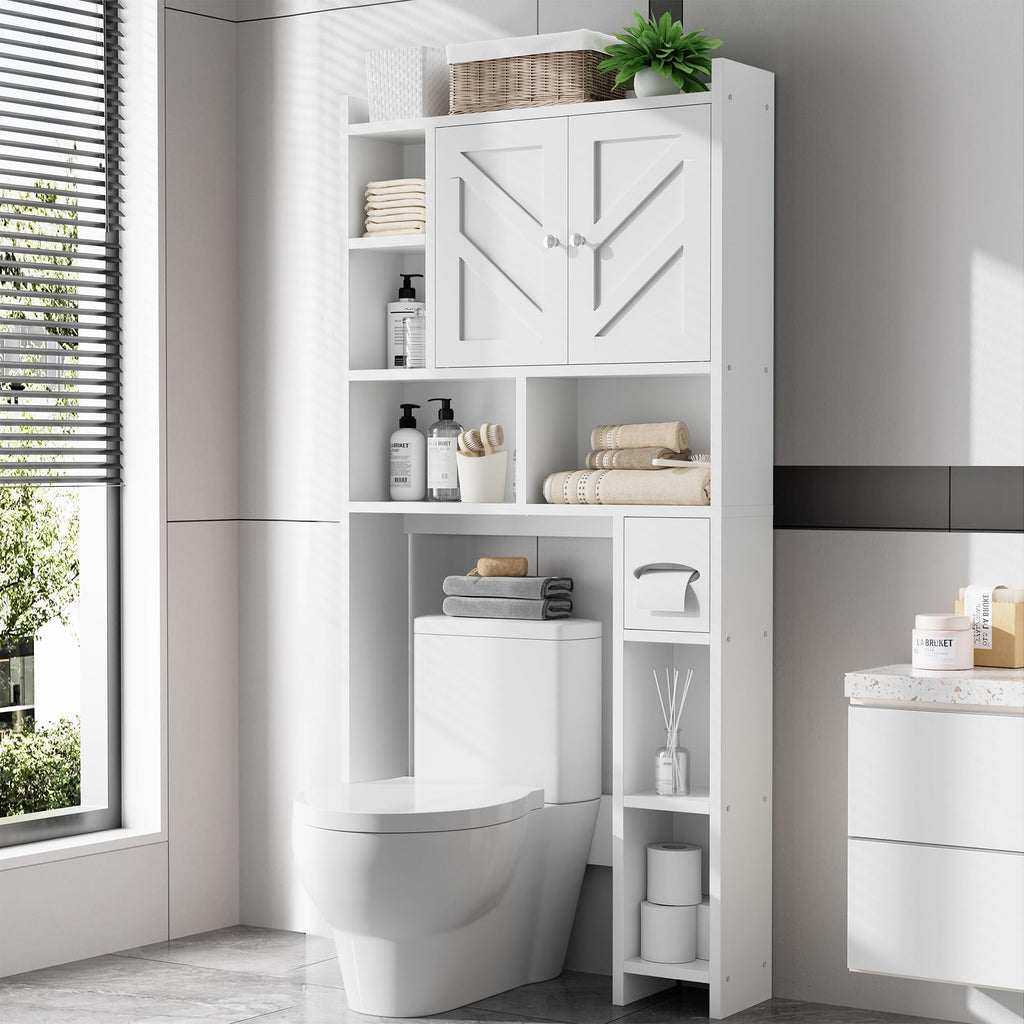 White Over the Toilet Storage Cabinet with Adjustable Shelf U747