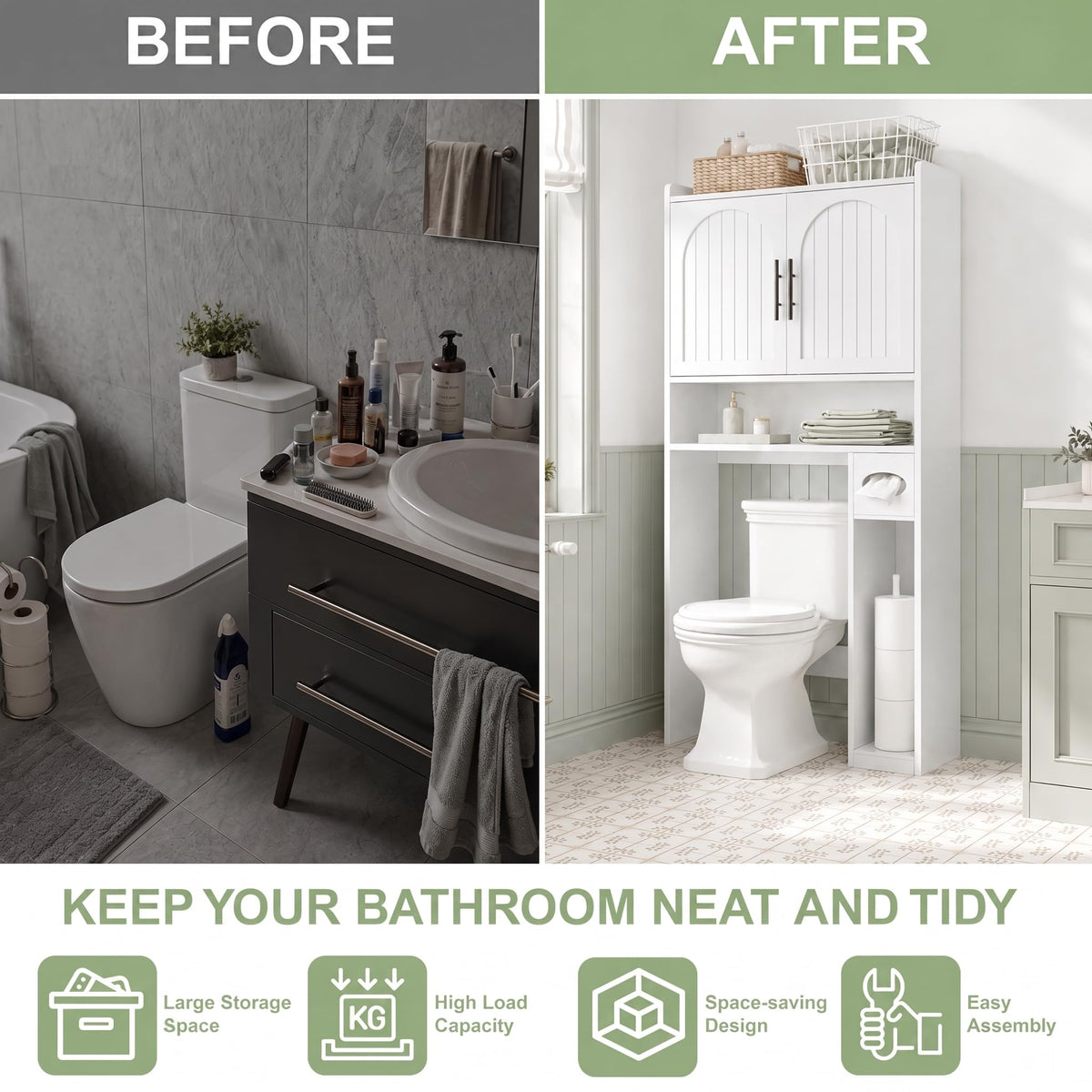 34" Over the Toilet Storage Cabinet with Arched Doors, White O452515