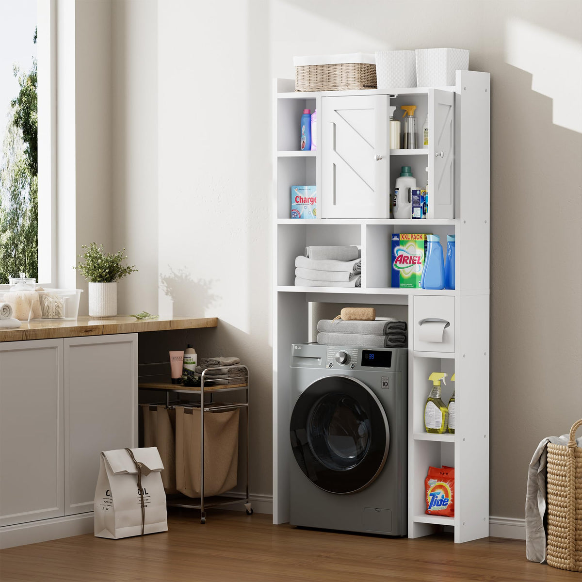 White Over the Toilet Storage Cabinet with Adjustable Shelf U747