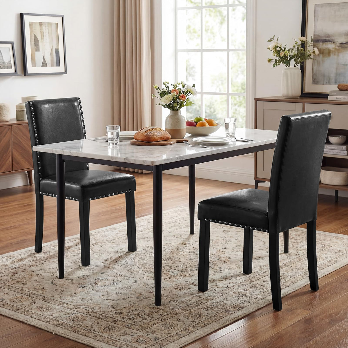 Black Faux Leather Upholstered Dining Chairs Set of 4 I507